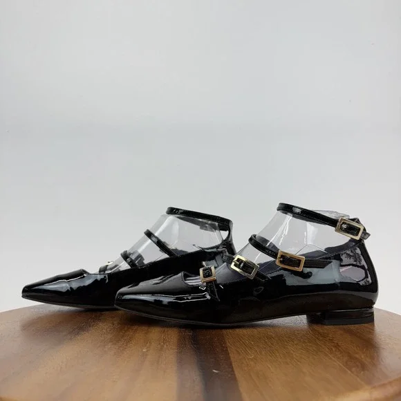 New Womens Alohas Luke Onix Black Patent Leather Casual Ballet Flats Size EU‎ 39 - Picture 2 of 8